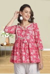 Tew Hirwa Pure Cambric Cotton Printed Tops With Handwork Wholesale Clothing Suppliers In India

